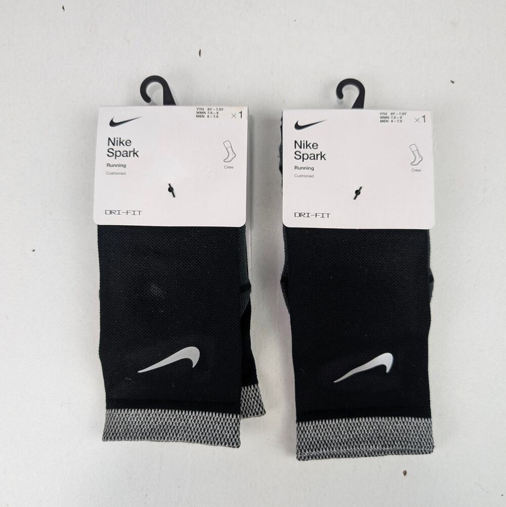 Nike 2 pk Dri-Fit Spark Cushioned Ankle Running Socks - Black - W7.5-9 M6-7.5